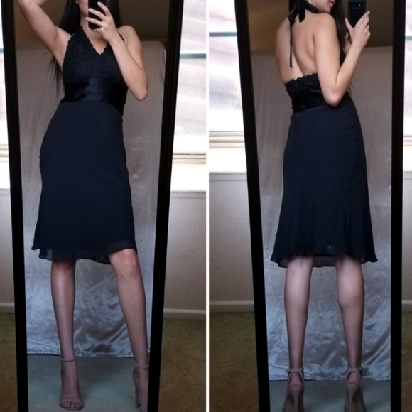 Jones New York Dresses & Skirts - Jones New York Silk LBD Lace Halter Flounce Dress